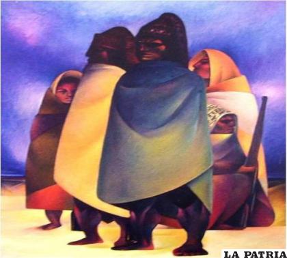 Campesino y milicia. Óleo de Miguel Alandia Pantoja 1960