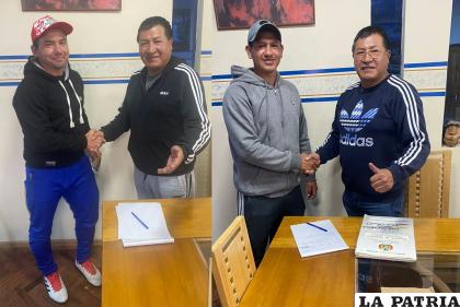 Los jugadores Regis de Souza y Jorge Pizarro tras la firma de su contrato /LA PATRIA