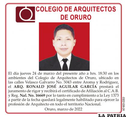 ARQ. RONALD JOSÉ AGUILAR GARCÍA