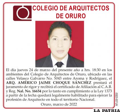 ARQ. AMÉRICO JAIME CHOQUE SÁNCHEZ