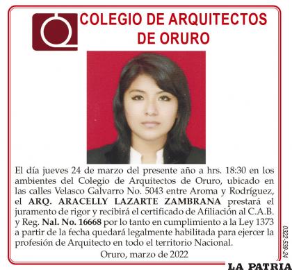 ARQ. ARACELLY LAZARTE ZAMBRANA
