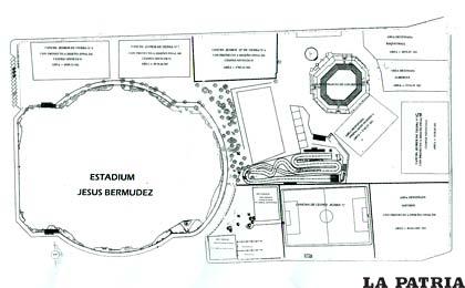 Plano del complejo deportivo de la zona Norte.