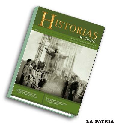 Tapa de la Revista “Historias de Oruro” en la que se observa el monumento del Corazón de Jesús antes de ser ubicado en el cerro Cerrato