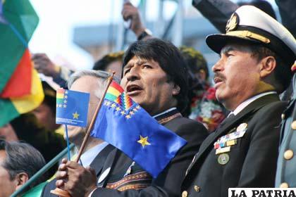 El presidente Evo Morales ayer en La Paz durante el acto principal celebrando por primera vez el Día del Derecho a la Recuperación Marítima