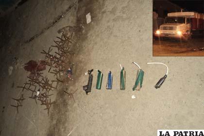 El camión, los “miguelitos” y la dinamita secuestrados en operación del COA
