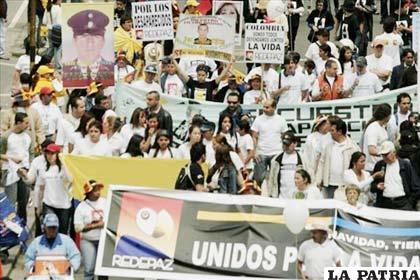 Una marcha contra los secuestros en Bogotá