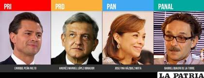 Los candidatos presidenciales en México; Enrique Peña Nieto Josefina Vázquez Mota, Andrés Manuel López Obrador y Gabriel Quadri