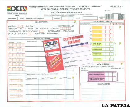 Papeleta de sufragio que se utilizará en las elecciones de los gobiernos estudiantiles