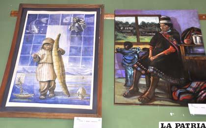 Algunas pinturas expuestas en el Café Concert Socavón, alusivas a los niños