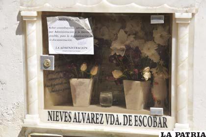 Nicho del que desapareció el cadáver de Celestina Alizares viuda de Maiz