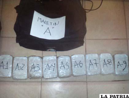 El maletín con nueve kilos de pasta base de cocaína
