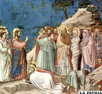 La resurrección de Lázaro de Betania representada en un fresco