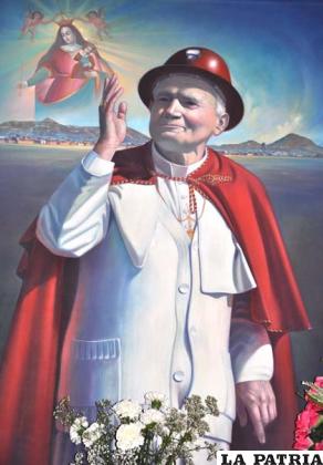 Pintura que retrata a Juan Pablo II en su visita a Oruro