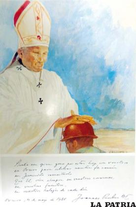 Pintura de Jaime Calizaya y el saludo del Papa a los orureños