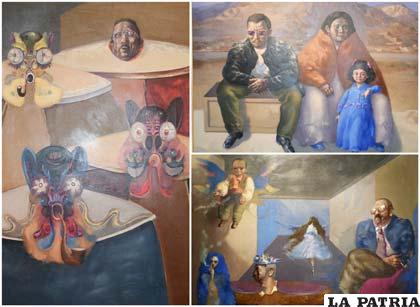 Algunas obras de Raúl Lara que se exponen en La Paz