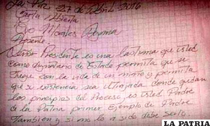 La carta de Gabriela Zapata a Evo Morales /ANF