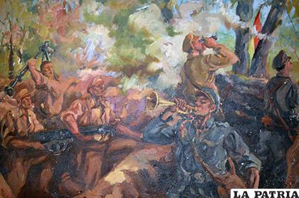 2. Toque de clarín para ir al combate, oleo-lienzo. 1942 Colección: Museo Histórico Militar del Colegio Militar ´Gualberto Villarroel´