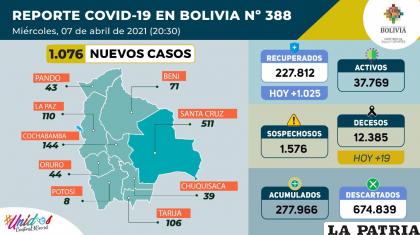 Bolivia registró 19 decesos por Covid-19  /Ministerio de Salud