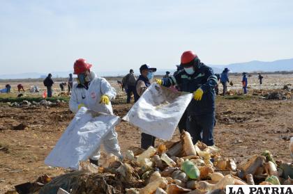 Trabajadores de Ende DeOruro se sumaron a la campaña de limpieza /LA PATRIA