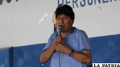 El exmandatario, Evo Morales, en un ampliado de la Federación de Comunidades Interculturales de San Julián /los tiempos