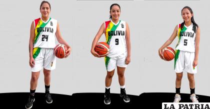 Leaño, Candia y la orureña Murillo, integrantes de la selección boliviana de baloncesto 