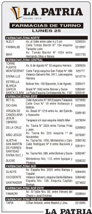 Farmacias de Turno - Lunes 25 de Abril