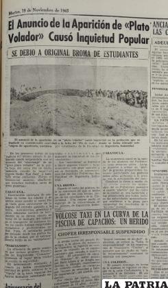 Broma estudiantil causó revuelo en 1963 
/ARCHIVO LA PATRIA