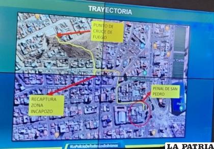 Trazado de la huida de Pezo y García /LA PATRIA