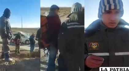 Vehículo retenido, turista asediado y comunario explicando sus motivos /RRSS