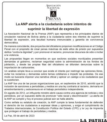 La ANP alerta a la ciudadanía sobre intentos de suprimir la libertad de expresión