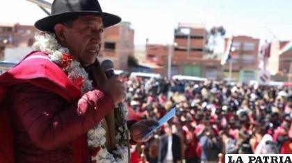 El Vicepresidente, David Choquehuanca, durante su discurso por el 34 aniversario del cantón Warisata /RR.SS.