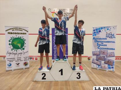 Alvin Ríos primero y Santiago Escobar tercero en el podio de la Sub-17 /Febosquash