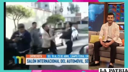 El momento en que el presentador de la Red Uno de televisión, Joseph Jaldín, es agredido por un vecino. /Captura de pantalla de Red Uno.