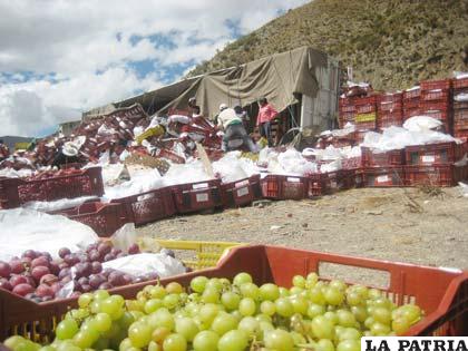 Uva desparramada que los pasajeros ocasionales ayudaron a recoger