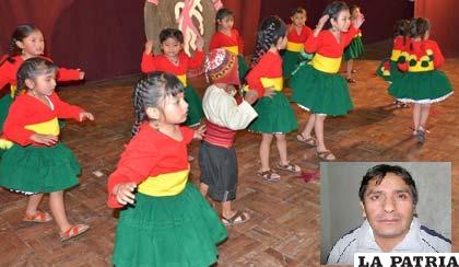 Entusiasmo infantil por interpretar las danzas nacionales en el circuito “Danzandes”, en recuadro José Antonio Aguilar, coordinador del encuentro