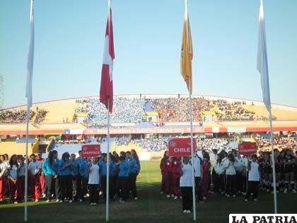 Durante la inauguración de los Juegos Trasandinos – Perú 2012