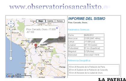 Datos técnicos del sismo que hizo temblar a Oruro