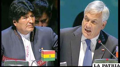 Los presidentes Evo Morales y Sebastián Piñera