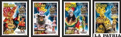 Las estampillas de los cuatro conjuntos folklóricos centenarios de Oruro
