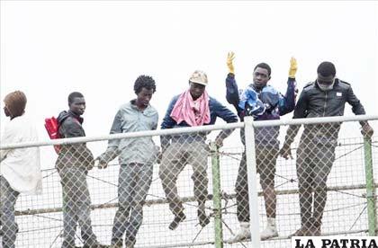 Varios inmigrantes permanecen encaramados en la valla de Melilla