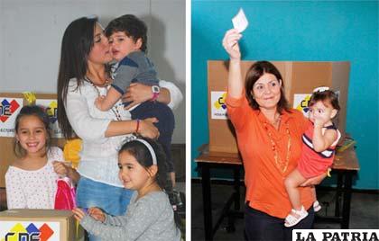 Rosa Brandonisio de Scarano y Patricia Gutiérrez de Ceballos con sus hijos el día de la elección 