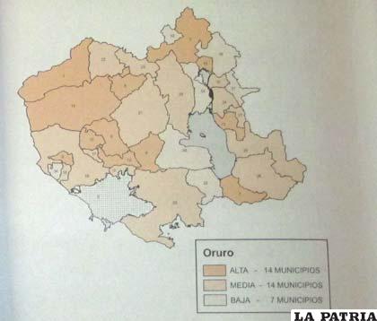 Mapa de Oruro difundido desde el Gobierno