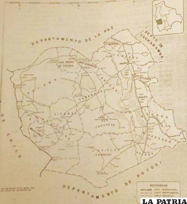 Mapa de Oruro publicado por el INE tras el Censo de 1992