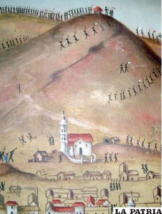 Pintura republicana con la Iglesia, el “Huayna Kasa” y el “Pie de Gallo”