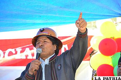 El Presidente Morales durante su discurso por el Día del Trabajo