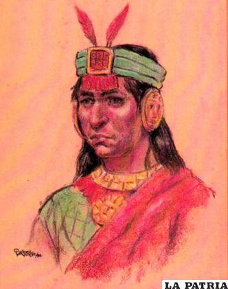 Retrato de Manco Inca dibujado por ?scar López para la tapa del libro de Juan José Vega