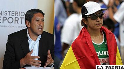 El ministro de Deportes, Tito Montaño y la medallista boliviana, Geovana Irusta /ANF