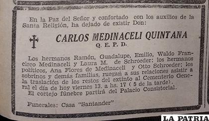 Necrológico publicado en El Diario