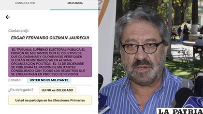 Edgar Guzmán, presidente del FRI, no tiene militancia inscrita en los registros partidarios ni en los archivos digitales del TSE /erbol.com.bo