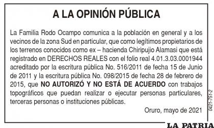 A LA OPINIÓN PÚBLICA